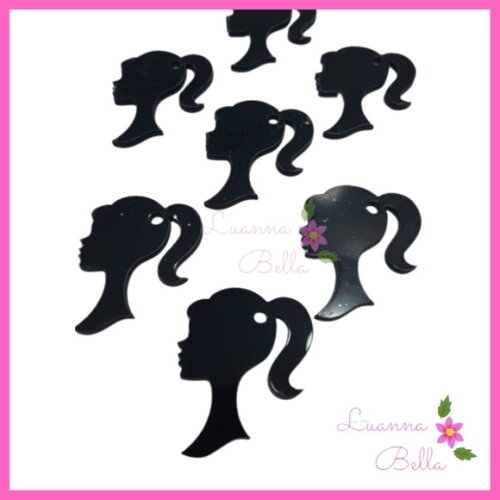 Pingente da Barbie de Acrílico Preto- Pct c/6 unds