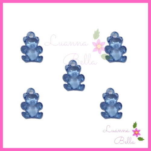Pingente em Acrílico Mini Ursinho Azul - Pct 40 Unidades