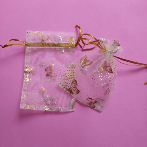 Saquinho Organza Cristal Amarelo Borboleta Fita 8x12cm