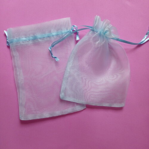 Saquinho Organza Organza Azul com Fita 10x16cm