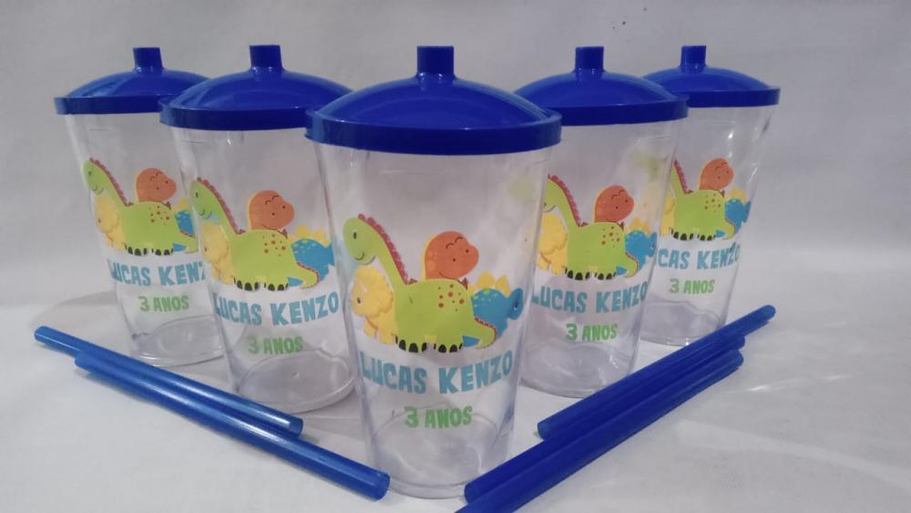 Lembrancinha dinossauro baby - copo com canudo