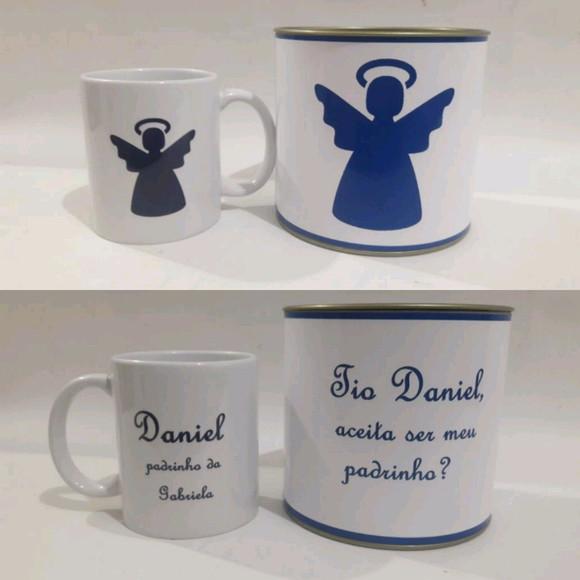 Caneca convite padrinhos batismo