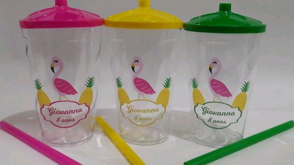 Copo canudo flamingo