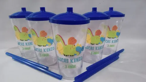 Lembrancinha dinossauro baby - copo com canudo