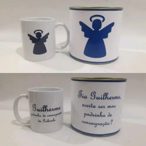 Caneca convite padrinhos batismo