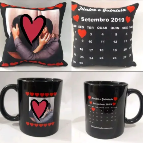 Caneca e almofada calendario _ presente dia dos mamorados
