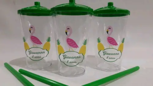 Copo canudo flamingo