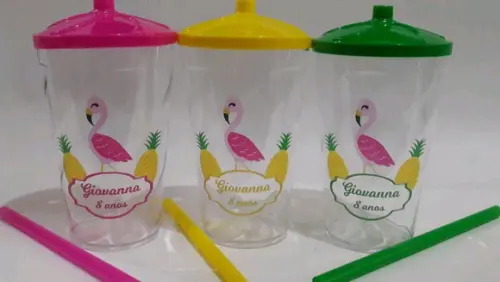 Copo canudo flamingo