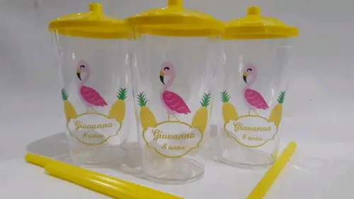 Copo canudo flamingo