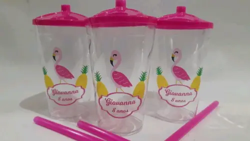Copo canudo flamingo