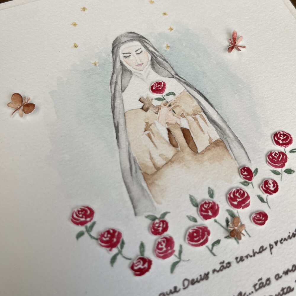 Quadro de Santa Terezinha em aquarela