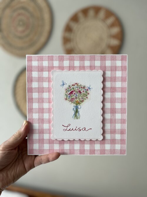 Porta maternidade em aquarela Buquê de Flores