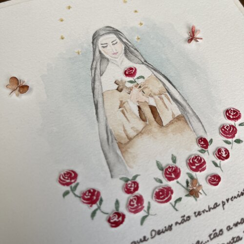 Quadro de Santa Terezinha em aquarela