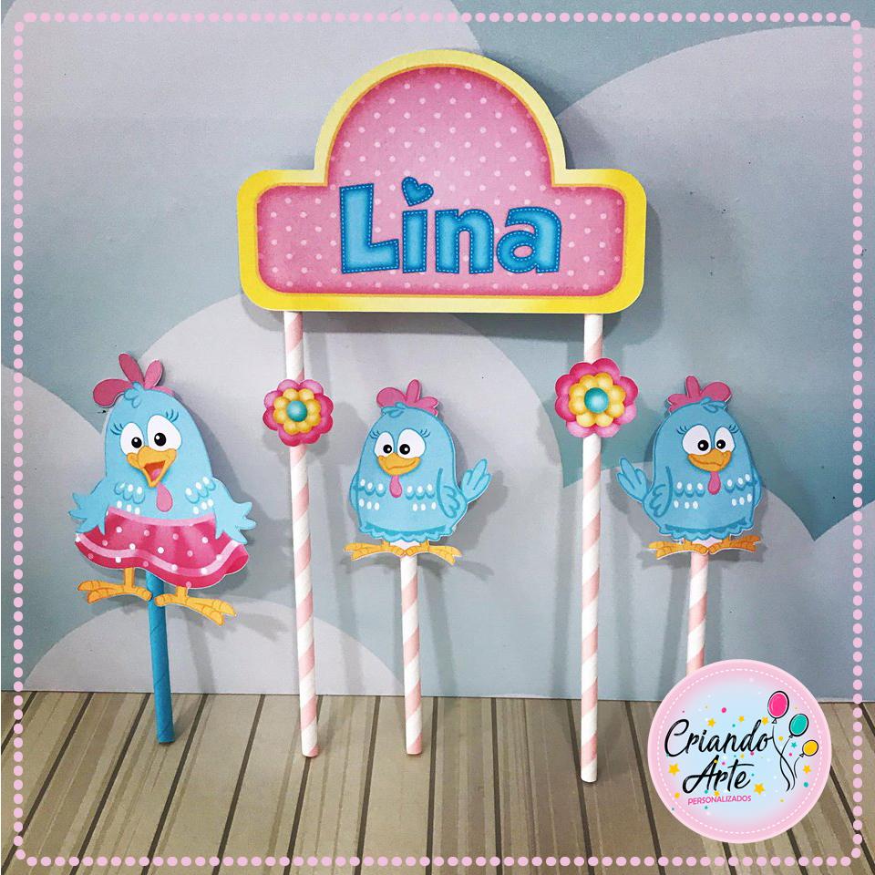Topo de Bolo Galinha Pintadinha Rosa Candy Colors Menina