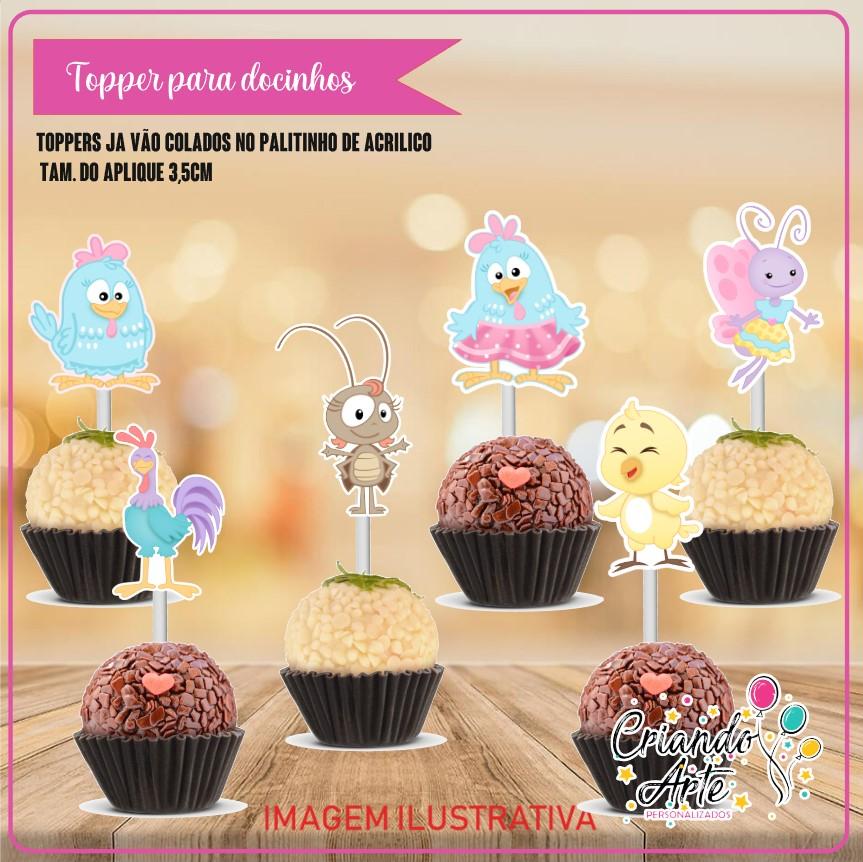 100 Toppers para Doces Galinha Pintadinha Rosa Candy Menina