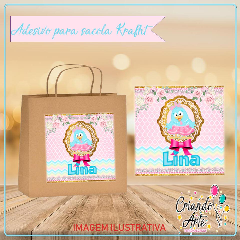 30 Adesivos para Sacola Galinha Pintadinha Rosa Candy Menina