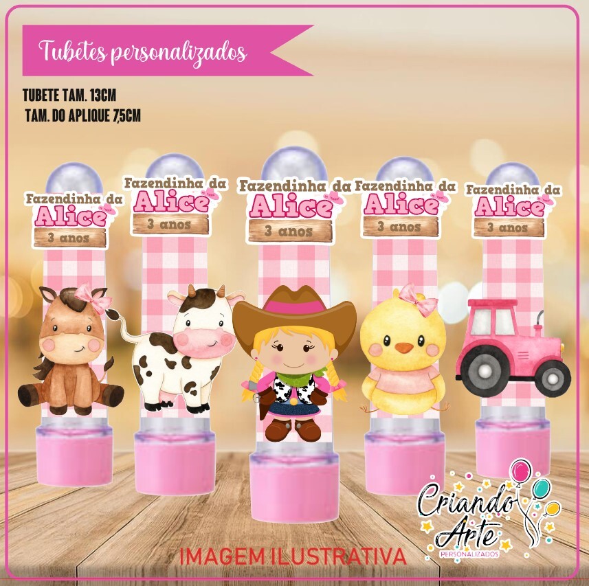 Tubete Personalizado Fazendinha Rosa Menina