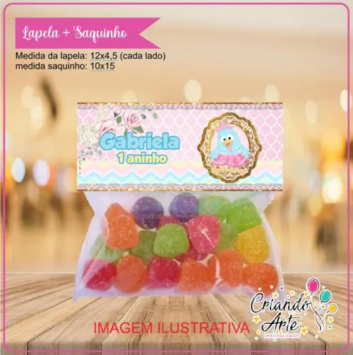Saquinho para Doces + Lapela Galinha Pintadinha rosa Candy