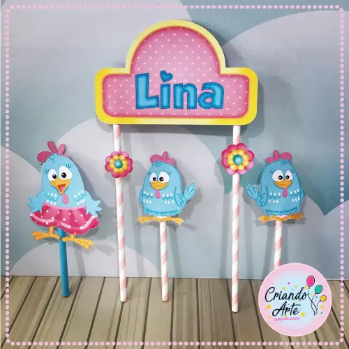 Topo de Bolo Galinha Pintadinha Rosa Candy Colors Menina