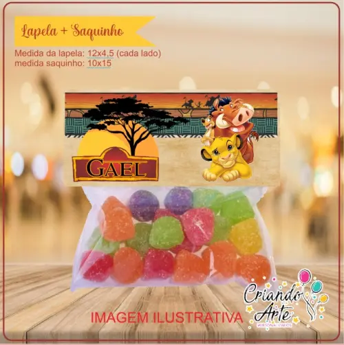 Saquinho para Doces + Lapela o Rei Leão