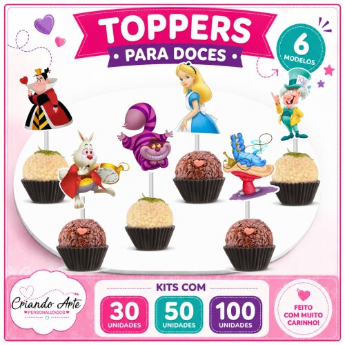100 Toppers para Docinhos Alice no País das Maravilhas