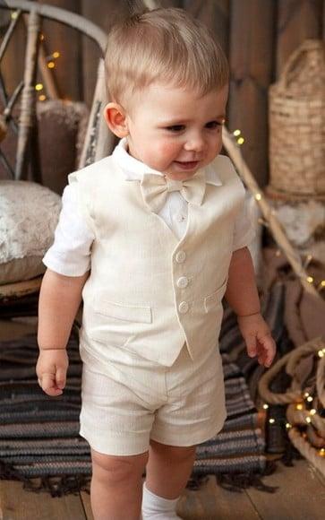 Roupa Batizado Menino com Bermuda,colete Camisa Manga Curta