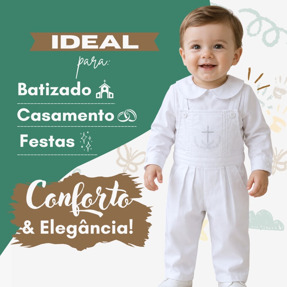 Roupa Batizado Jardineira
