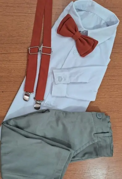 Roupa Pajem Calça Cinza e Suspensorio Terracota