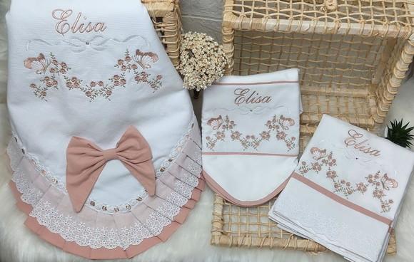 Enxoval Bebê Luxo Floral Rosé Delicado Premium