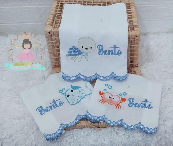 Kit 3 Fraldas Fundo do Mar com Barrinha Bordada Luxo