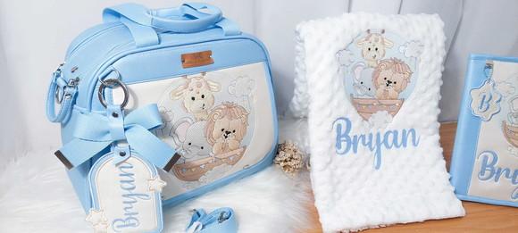 Kit Bolsa Passeio m Mantinha Baby, Porta Documentos Safari
