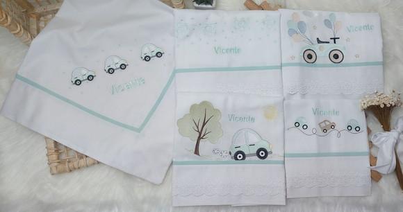Kit Cueiro Percal 400 Fios Luxo + Fraldas Carro Luxo