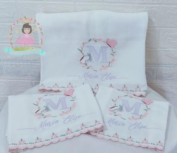 Kit Fraldas Personalizadas Barra Recortada Floral Luxo