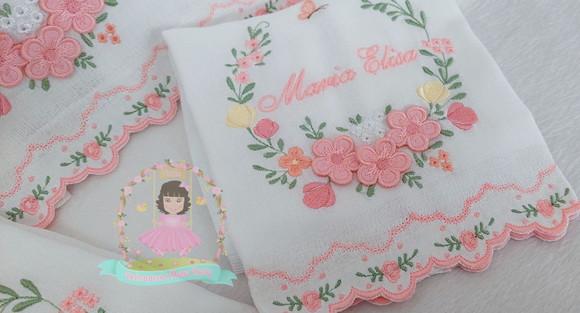 Kit Fraldas Personalizadas Barra Recortada Floral Rosé Luxo