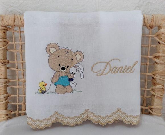 Kit Fraldas Personalizadas Barra Recortada Urso Delicado
