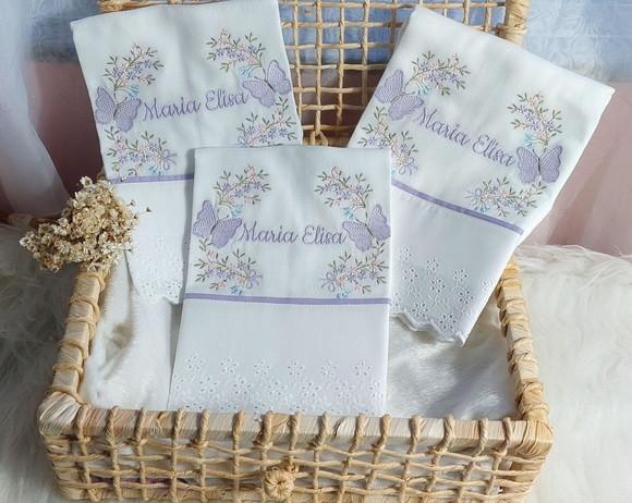 Kit Fraldas Personalizadas Floral Lilás Borboleta Luxo