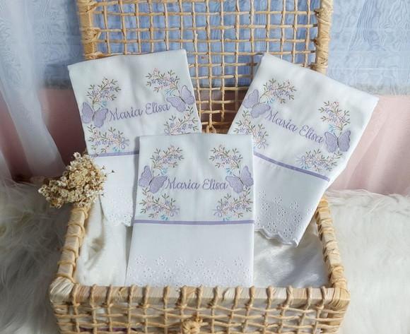 Kit Fraldas Personalizadas Floral Lilás Borboleta Luxo