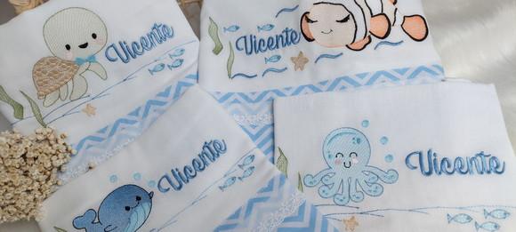Kit Fraldas Personalizadas Fundo do Mar Delicado Luxo