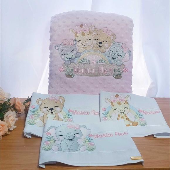 Kit Manta Baby + Fraldas Personalizadas Linha Básica Safari