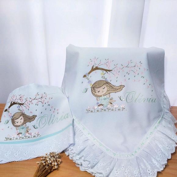 Kit Manta e Fraldas Premium Luxo Menina Floral Delicado