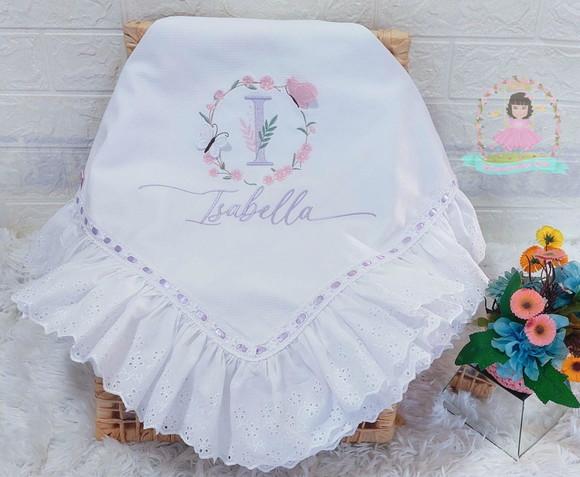 Manta Piquet Luxo com Bordado Inglês Bebê