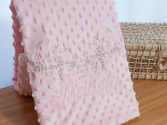 Manta/ Cobertor Soft Bordada para Bebês Floral Jardim