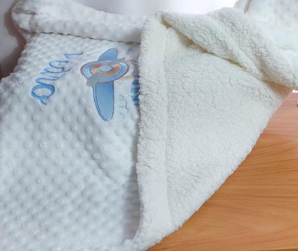 Manta/ Cobertor Soft Bordada para Bebês Urso Aviador