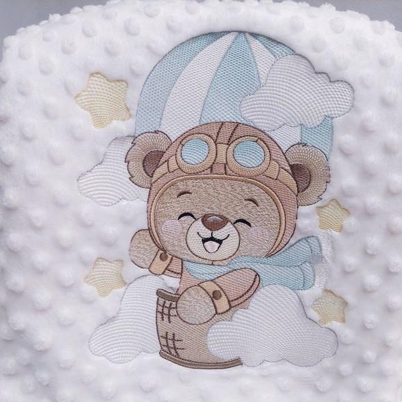 Manta/ Cobertor Soft Bordada para Bebês Urso Aviador