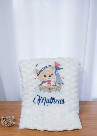 Manta/ Cobertor Soft Bordada para Bebês Urso Marinheiro