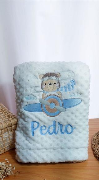 Manta/cobertor Soft Bordada para Bebês Premium Urso Aviador
