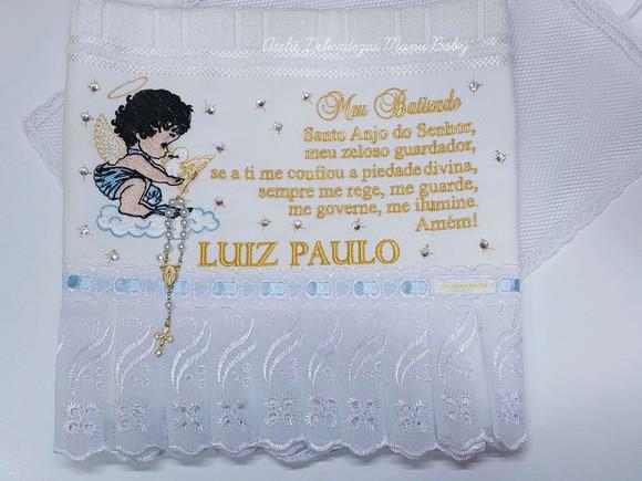 Toalha Batizado Anjinho na Nuvem e Pomba Luxo