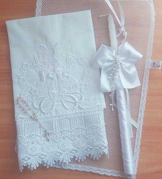 Toalha Batizado Delicada + Vela Batizado Luxo