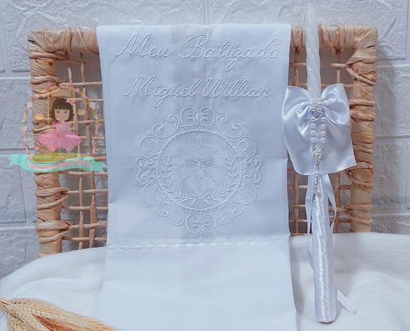 Toalha Batizado Espírito Santo + Vela Personalizada