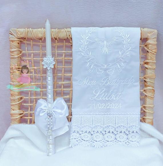 Toalha Batizado Espírito Santo + Vela Personalizada